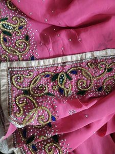 Pink heavy work saree with blouse