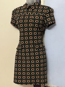 Korean High Neck Patterned Mini Dress