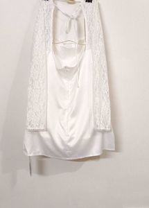 White Satin Dress With Lace Sleeves