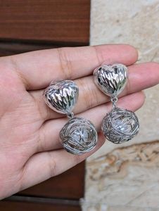 Silver Heart Pearl Earrings