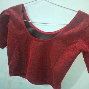 Maroon Blouse with Puff Sleeves