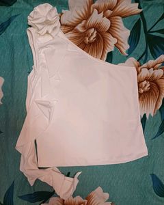 Shein One Shoulder Flower Applique Ruffle Detail