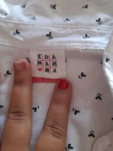 White Print Button-Down Shirt