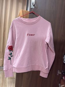 Pink Flower Embroidery Sweatshirt
