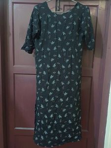 Black Floral Print Midi Dress