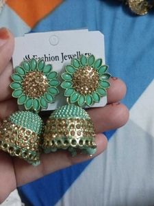 Green Jhumka Earrings