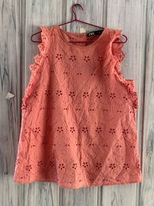 Zara dusty rose eyelet top button back open