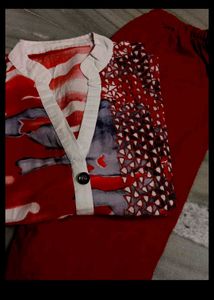 Red &amp; White Kurti Set