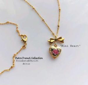 Floral Heart Locket Pendant Long Chain Necklace