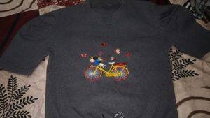 Gray Embroidered Bike T-Shirt