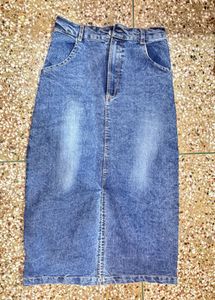 Denim Midi Skirt with Slit