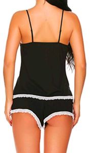 Black Lace Trim Pajama Set
