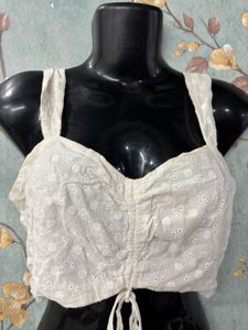 White Embroidered Crop Top