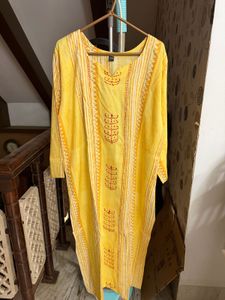 Yellow Embroidered Kaftan Kurta