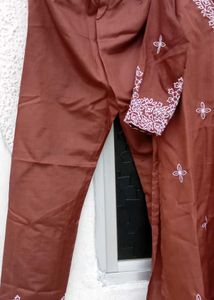Brown Embroidered Kurta Set