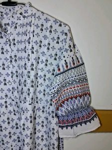 White Printed Kurti Top With Ties
