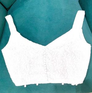 White Chickenkari Sleeveless Blouse