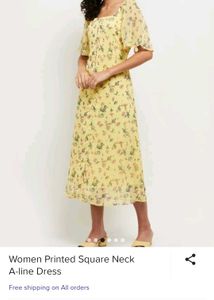 Women Casual Printed Dress with Wide Neckline
