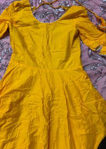 Yellow Anarkali Suit with Striped Dupatta