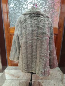 Faux Grey Mid-Length Fur Coat