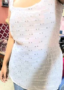 trending white sequence short kurti