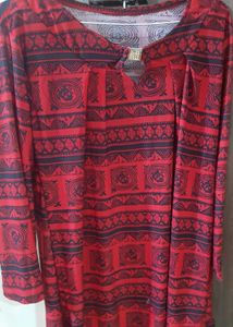 Red &amp; Black Patterned Long Sleeve Dress