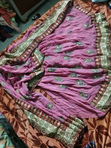 Elegant Pink Saree border work