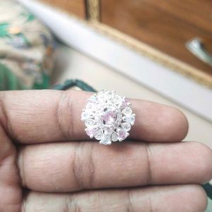 Pure Silver Pink&amp;White CZ Adjustable Ring 💍