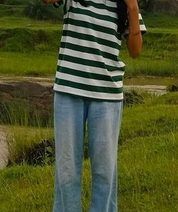 green &amp; White Oversized Top