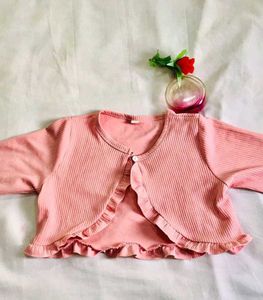 GIRLS RIBBED BABY PINK OVERCOAT