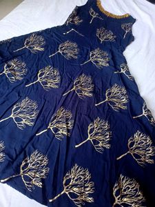 Navy Blue Dress with Heavy Neck Work