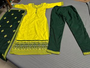 Lime green Kurta Set ( 3 piece )