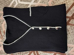 Black Button-Down V Neck Strechable Top