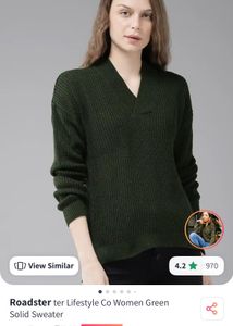 Green V-Neck Knit Sweater