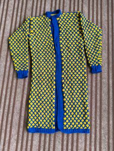 Handmade Knitted Blue & Yellow Coat