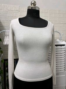 White Long Sleeve Square Neck Top