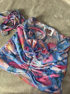 Floral Rutched tie-up crop top