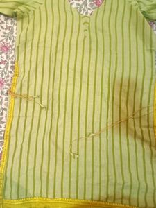 Green Striped South Cotton Kurti