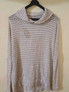 Lightweight Striped Casual High Neck  Top For Wome