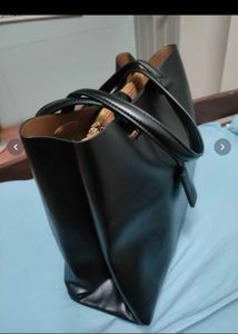 Mango Minimalist Black Leather Tote Bag