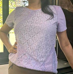 (M&S Collection)Lilac Patchwork Lace T-shirt 👕