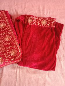 Velvet Maroon Nyra Cut Kurta With Plazo XL Size