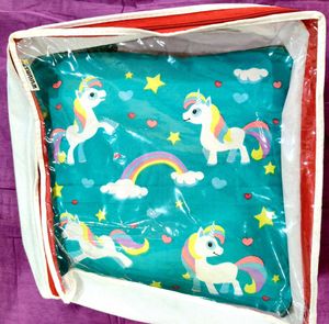 Unicorn Print cushion cum travel.blanket.