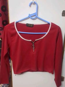 Red Long Sleeve Crop Top