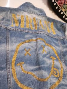 Denim Sleeveless Jacket Nirvana Print