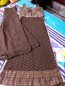 Brown Embroidered nayra Dress with Plazzo