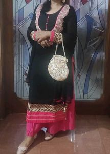 Black &amp; Pink Embroidered Salwar Kameez