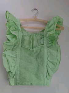 Green Ruffle Sleeveless Top