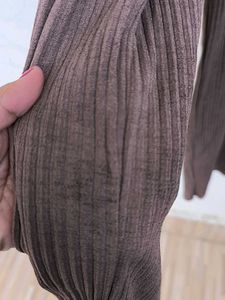 Brown Ribbed Wide Leg Pants