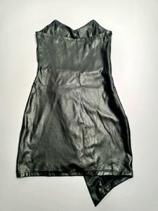 Western Black Faux Leather Party Dress Small